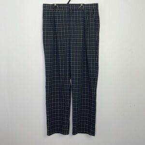 Classy Handock lightweight canvas window grids print navy trousers